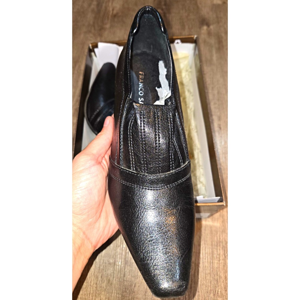 Franco Sarto Womens 8M Black Leather Square Toe Slip-On Pump Heels NWB